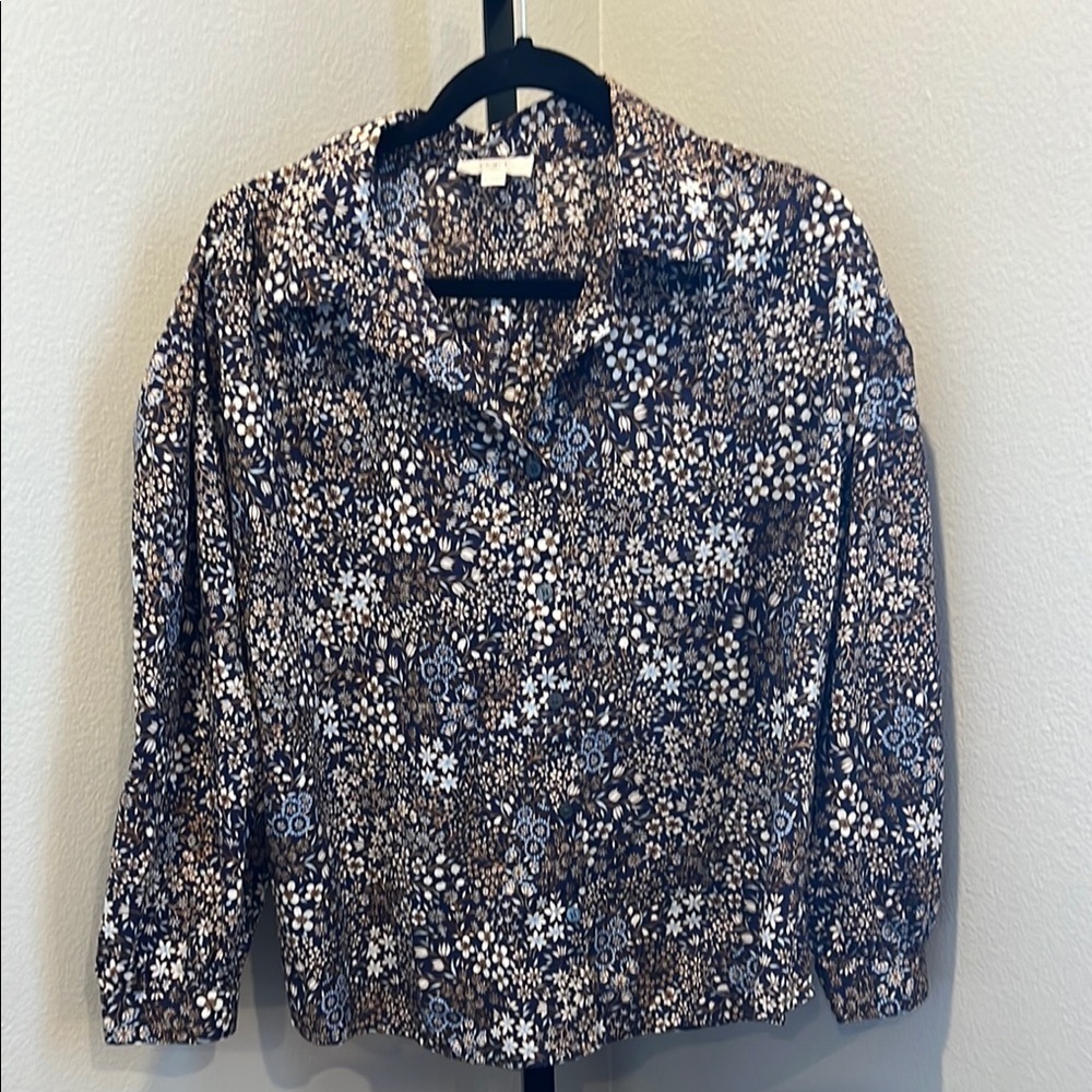 LOFT Cream 3/4 Sleeve Boxy Button Down Shirt